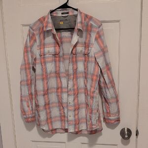 Eddie Bauer Orange and White Plaid Shirt